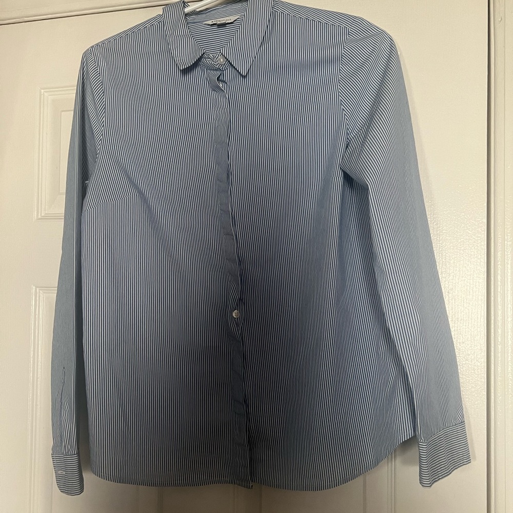 Reitmans Blue Pin Striped Button Down Blouse